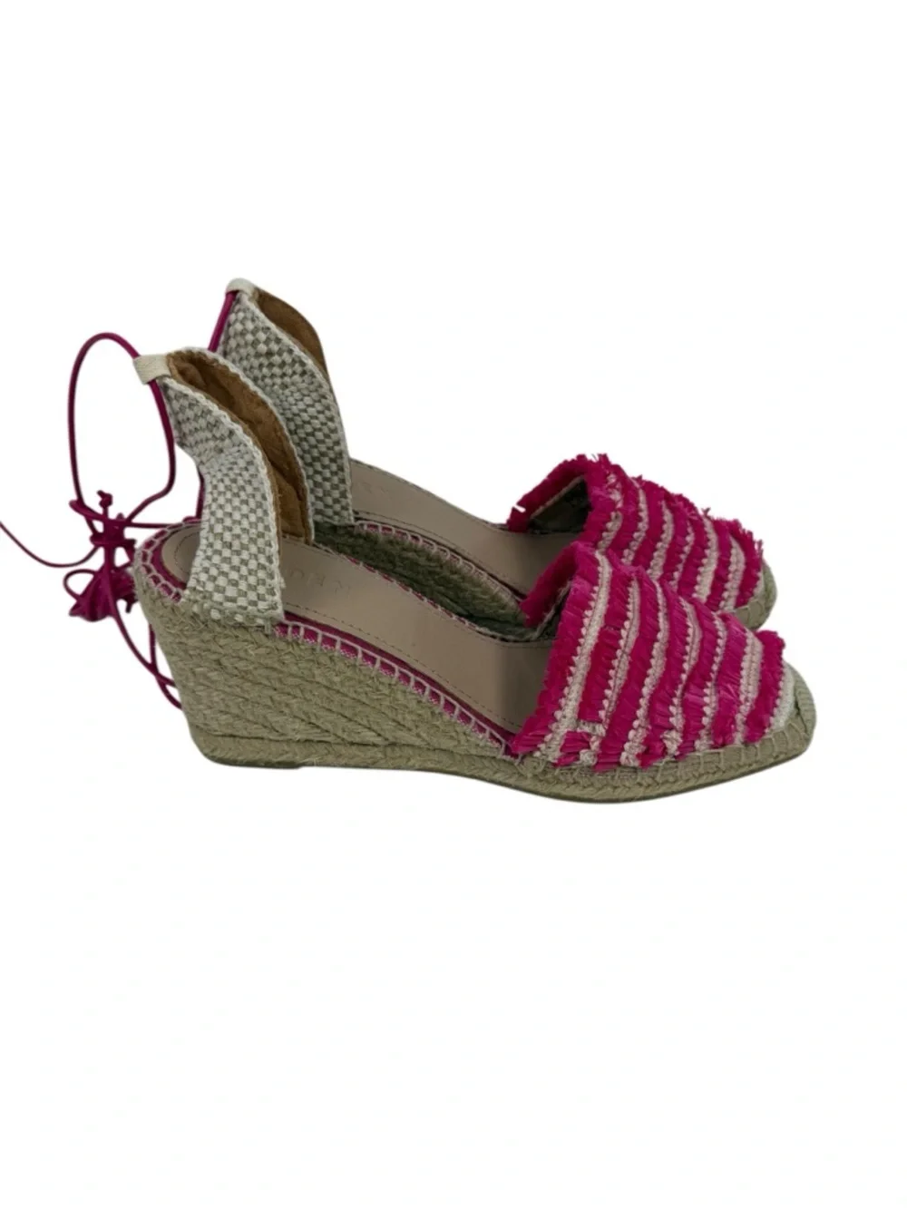 Boden Ankle Tie Pink Raffia Wedge Espadrille Sz 39